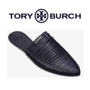 NWOB Tory Burch $298 Sienna Strappy Pointed Flat Mule Blue Leather Size 6.5M